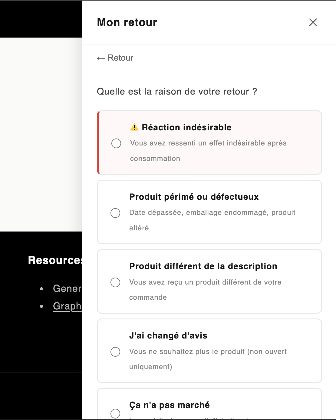Widget de retour Retourio